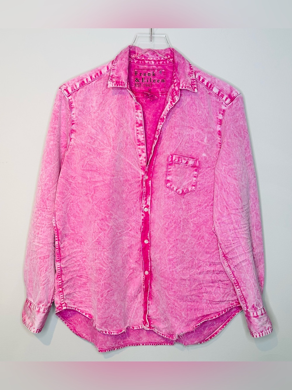 Frank & Eileen Pink Mineral Acid Wash Button Down Shirt Top - Picture 3 of 16